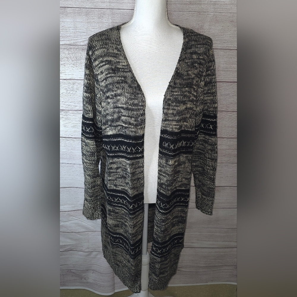Natural Reflections Striped Open Front Cardigan Size Large